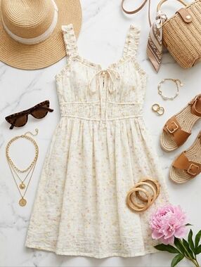 Chic Cream Floral Mini Dress